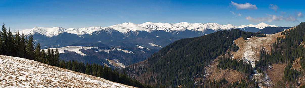 雪,山脉,亮光,太阳,早春,山