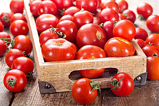 新鲜,西红柿,木盒