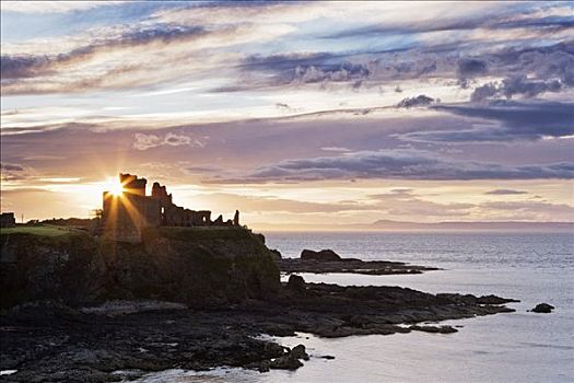 日落,后面,城堡,东洛锡安,苏格兰