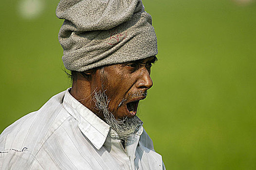 头像,老人,哈欠,达卡,孟加拉,一月,2007年