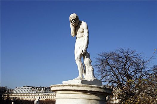 雕塑,一个,男人,杜乐丽花园,瑞弗里大道,巴黎,法国,欧洲