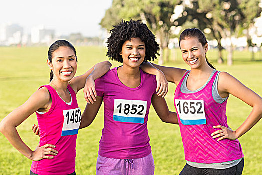 三个,微笑,跑步,支持,乳腺癌,马拉松,头像