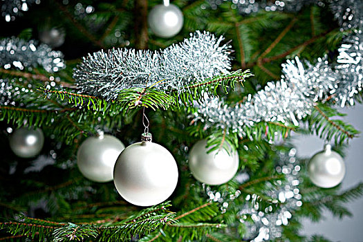 银,装饰,圣诞节,冷杉,球,链子