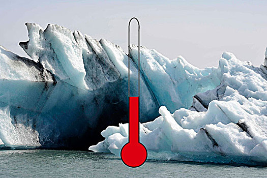 熔化的冰,温度计,象征,图像,全球,温暖,气候变化