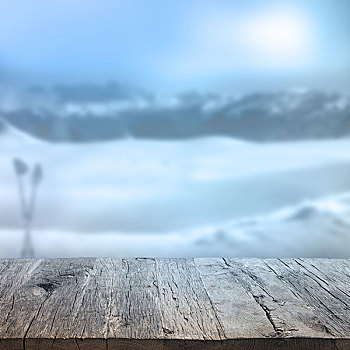 木桌子,冬天,背景