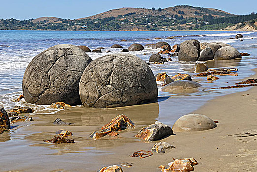 石头,沙,海滩,莫拉基圆石,地质,排列,东海岸,南岛,新西兰