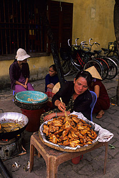 越南,惠安,街景,厨房,女人,做饭