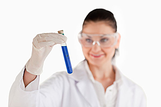 女性,科学家,看,蓝色,试管