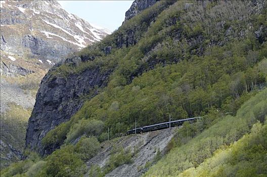 山谷,驾驶,山坡,铁路线,霍达兰,挪威,斯堪的纳维亚,欧洲