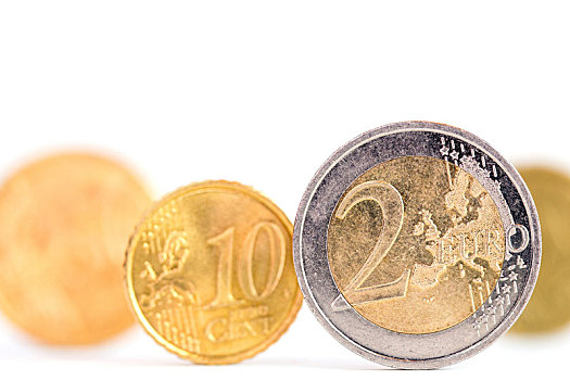 欧元硬币,上方,白色背景