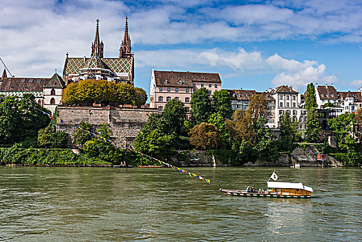 风景,莱茵河,老城,大教堂,巴塞尔,瑞士