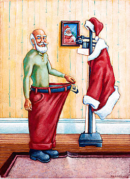 插画,圣诞老人,展示,减肥