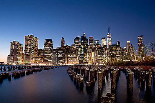 夜景,曼哈顿,天际线,纽约,美国