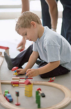 男孩,玩,模型,铁路
