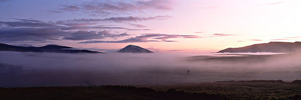 雾,上方,风景,爱尔兰