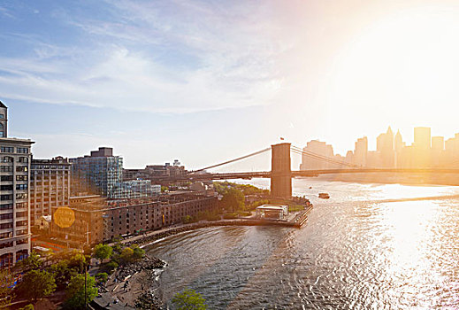 俯视图,日光,布鲁克林大桥,纽约,美国