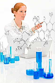 女人,科学家,实验室,笔记本电脑,化学式