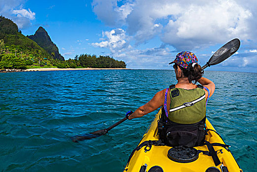 海上皮划艇,纳帕利海岸,岛屿,考艾岛,夏威夷,美国