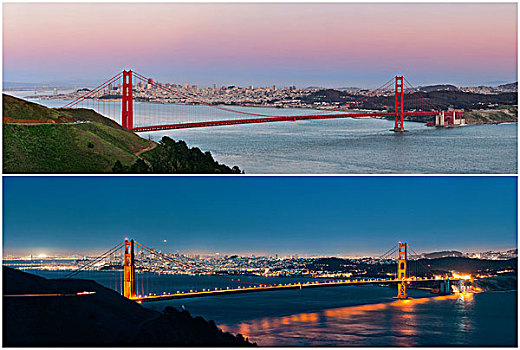 金门大桥,旧金山,白天,夜晚
