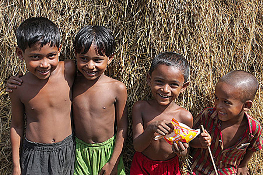 微笑,乡村,孩子,孟加拉,十月,2008年