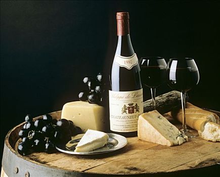 葡萄酒,奶酪,静物,桶