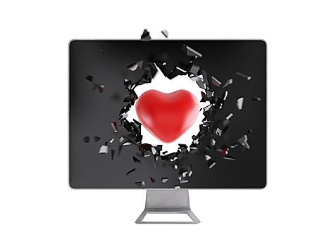 红色,心形,毁坏,电脑屏幕