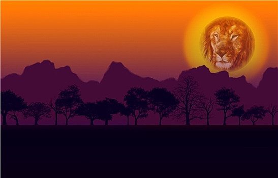 非洲,日落,狮子,山