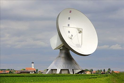 卫星天线,车站,无线电,电视,数据,沟通,尖顶,教堂,地区,巴伐利亚,德国,欧洲