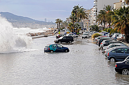 风暴,洪水,停车场,阿利坎特省,白色海岸,西班牙,欧洲
