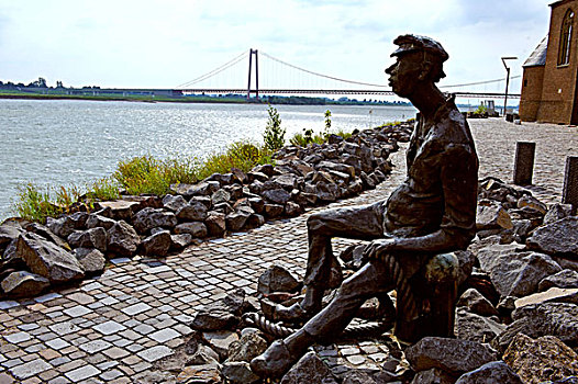 雕塑,水岸,莱茵河,艾默里克,北方,德国,欧洲