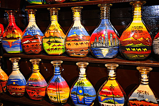 特色,纪念品,手工制作,沙子,瓶子,骆驼,棕榈树,约旦,亚洲