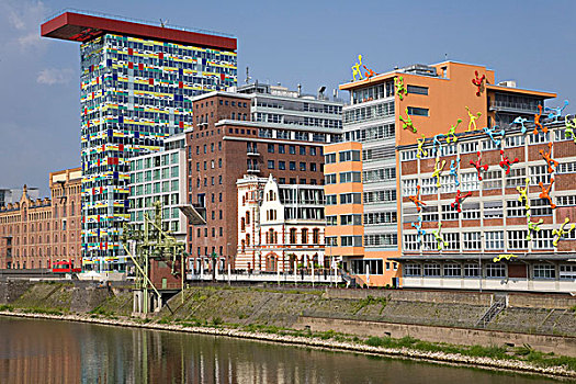 办公室,建筑,媒体,港口,现代建筑,莱茵河,杜塞尔多夫,北莱茵威斯特伐利亚,德国
