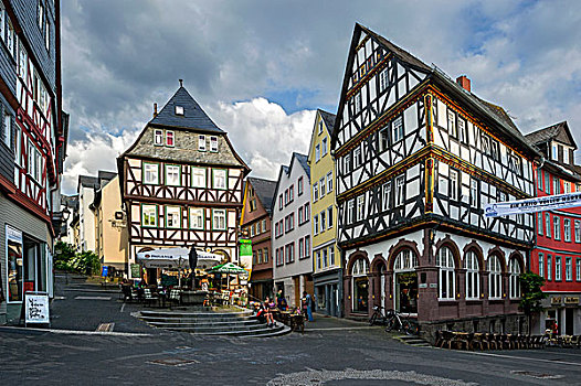半木结构房屋,老城,黑森州,德国,欧洲