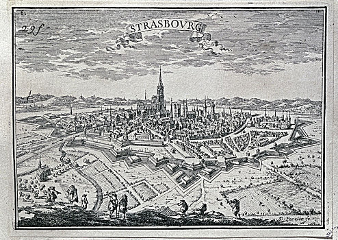 城市,斯特拉斯堡,17世纪,雕刻