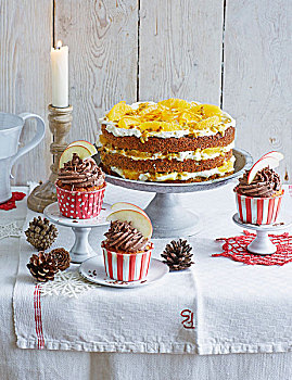 烤苹果,杯形蛋糕,橙色,罂粟籽,蛋糕,圣诞节