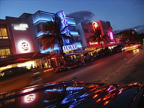 海滨大道,夜晚,迈阿密海滩,佛罗里达,美国