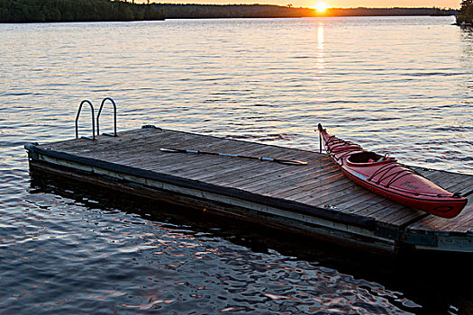 皮筏艇,码头,湖,木头,安大略省,加拿大