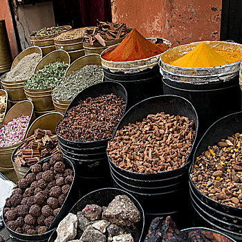展示,多样,调味品,香料市场,麦地那,马拉喀什,摩洛哥