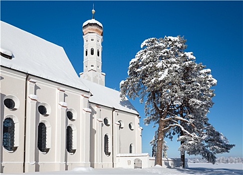 巴伐利亚,教堂,冬天,德国