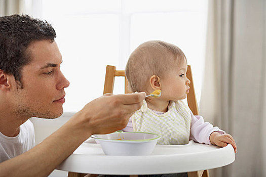 父親,喂食,女兒