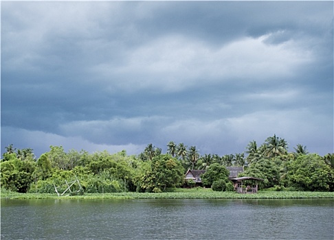 河,房子,季风,泰国