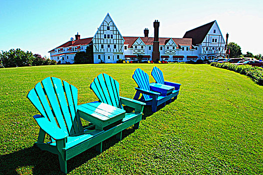 宽木躺椅,酒店,草地,布雷顿角岛,新斯科舍省,加拿大
