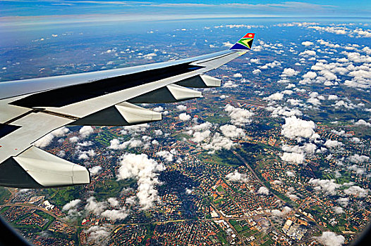 翼,空中客车,飞行,标识,南非,航空公司,郊区,约翰内斯堡,背影,非洲
