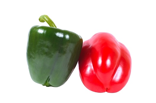 两个,胡椒,绿色,红色,白色背景