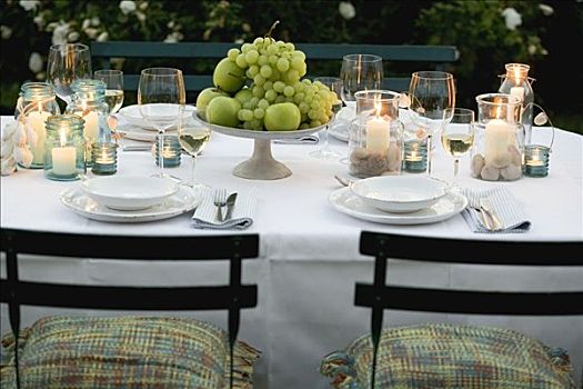 碗,水果,桌上,花园