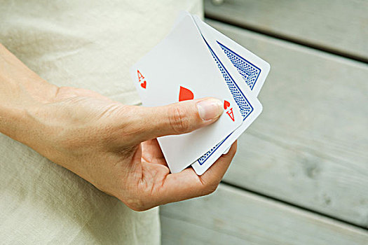女人,纸牌,游戏,局部,风景,握着