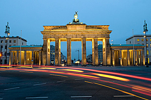 痕迹,亮光,勃兰登堡,大门,夜晚,柏林,德国,欧洲