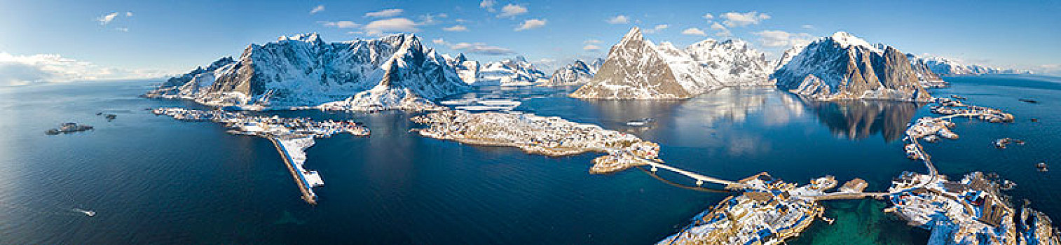 俯视,全景,海洋,山,瑞恩,湾,罗浮敦群岛,挪威