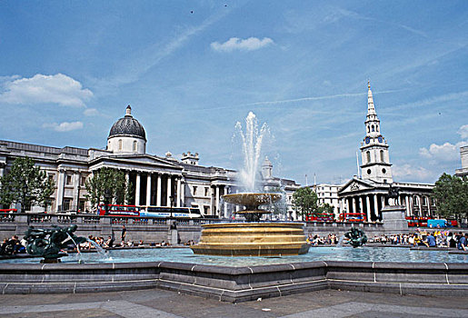 喷泉,正面,建筑,特拉法尔加广场,伦敦,英格兰