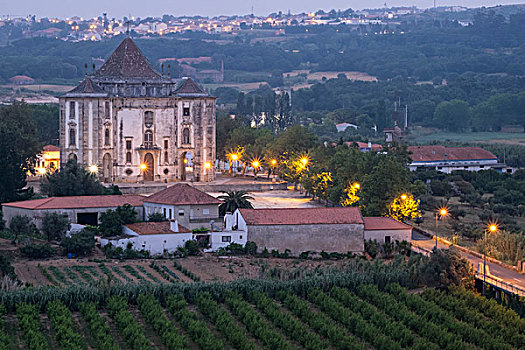 葡萄牙,奥比都斯,耶稣,圣所,夜晚,俯视,山坡